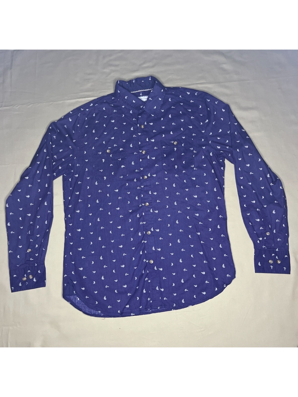 PD&C Men's Navy Blue Printed Long-Sleeve Button-Up Shirt